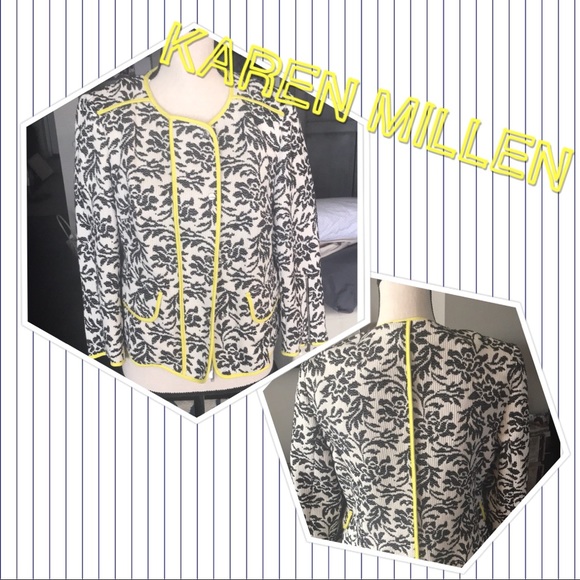 NWT Karen Millen Black/white/yellow flower blazer - Picture 2 of 8